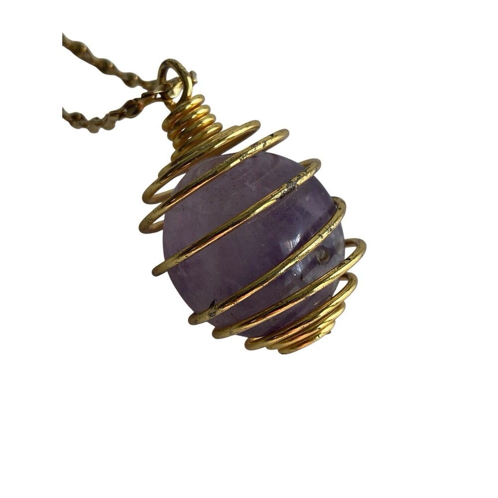 Necklace Caged Polished Amethyst Pendant Goldtone 19" Chain